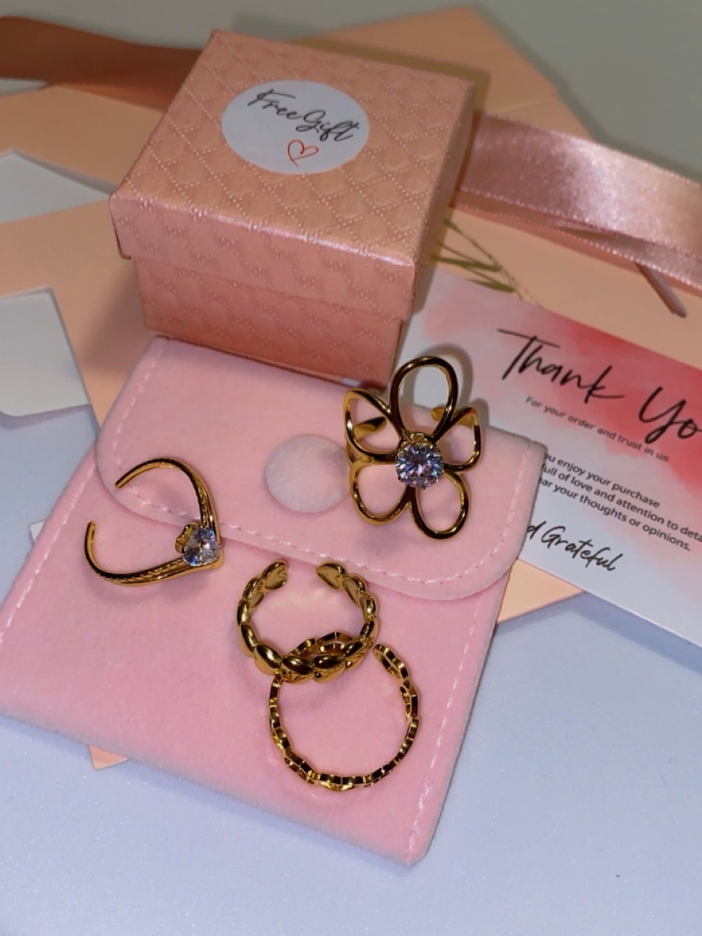 4PC Gold Adjustable Ring Stack - Picture 4 of 6